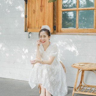 White flower Bubble short Sleeve Dress