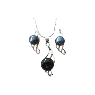 Tanitt gems ชุดสร้อยพร้อมต่างหูประดับไข่มุกแท้ - รุ่น TNPS005 Black