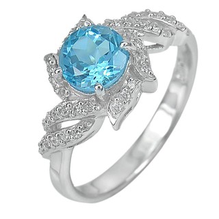 แหวนเงินแท้ 92.5% ประดับพลอยธรรมชาติโทพาสสีฟ้า และเพชรสวิส Cz เกรดเอ สวยงาม#207103180