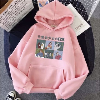 ฤดูหนาวใหม่การ์ตูนญี่ปุ่นน่ารัก Vintage CLetter พิมพ์ขนาดใหญ่หลวม Harajuku Ulzzang หญิง Ins Hooded Sweatshirt