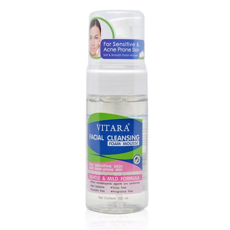 VITARA FACIAL CLEANSING FOAM MOUSSE ไวทาร่า เฟเชียล คลีนซิ่ง โฟม มูส100 ml. (1ขวด)