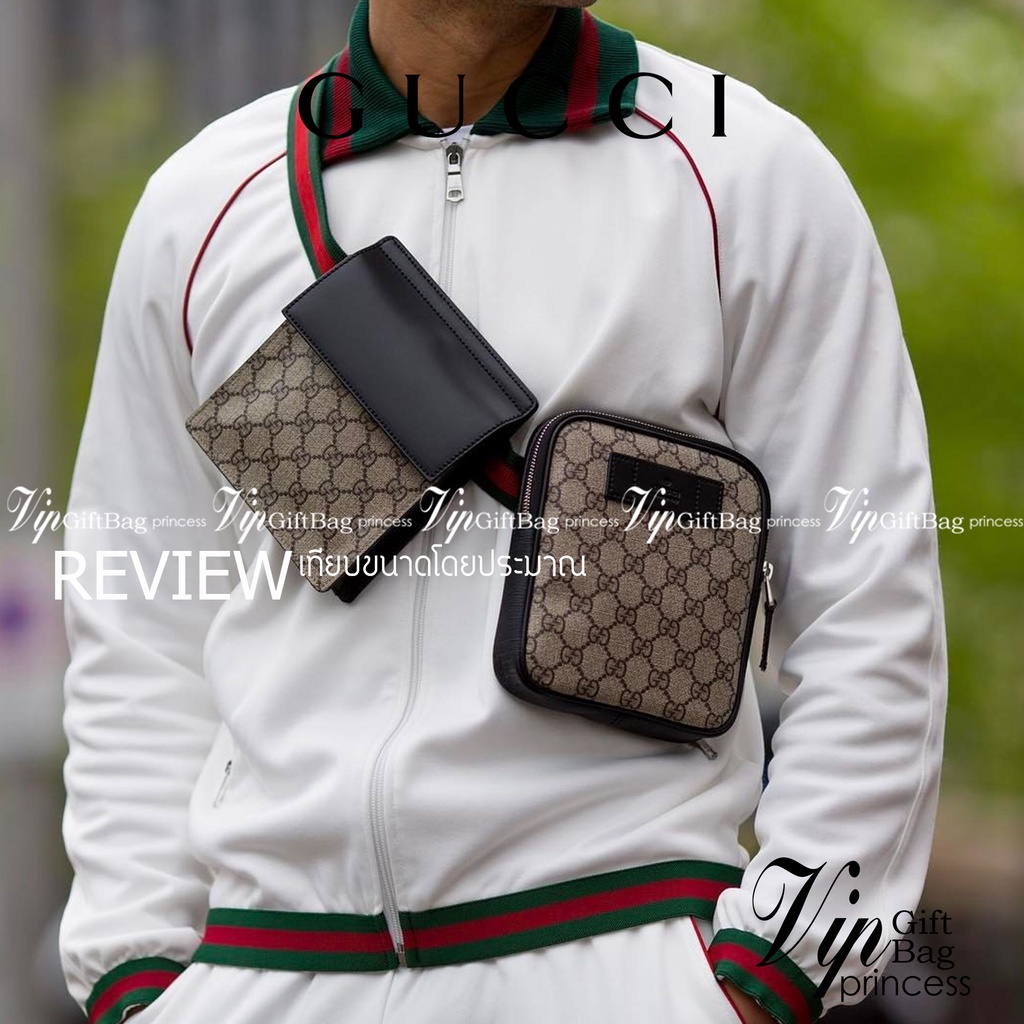 หนังแท้ Gucci GG Supreme belt bag - Neutrals A two-pouch belt bag in GG Supreme canvas with black leather trims