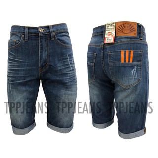 TPPJEANS กางเกงยีนส์ขาสั้นผู้ชาย สีบลูฟอก สกรีนกระเป๋า เป้าซิป Size 28-38