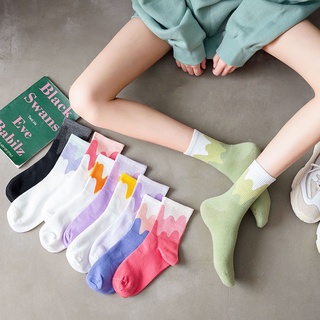 ราคาถุงเท้าญี่ปุ่น แนวแฟชั่น ข้อกลาง แนวแฟชั่น สีพื้น