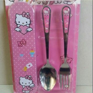 ชุด set กล่องเหล็ก พร้อม ช้อน ส้อม สแตนเลส ลายคิตตี้ Hellokitty