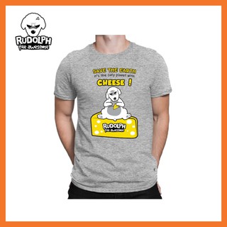 เสื้อยืดคอกลมสีเทา Cotton 100% ลาย Cheese Rudolph the Awesome