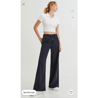 PB👖PULL&amp;BEAR BASIC HIGH WAIST WIDE-LEG JEANS กางเกงยีนส์ขายาวทรงขาบานแบรนด์