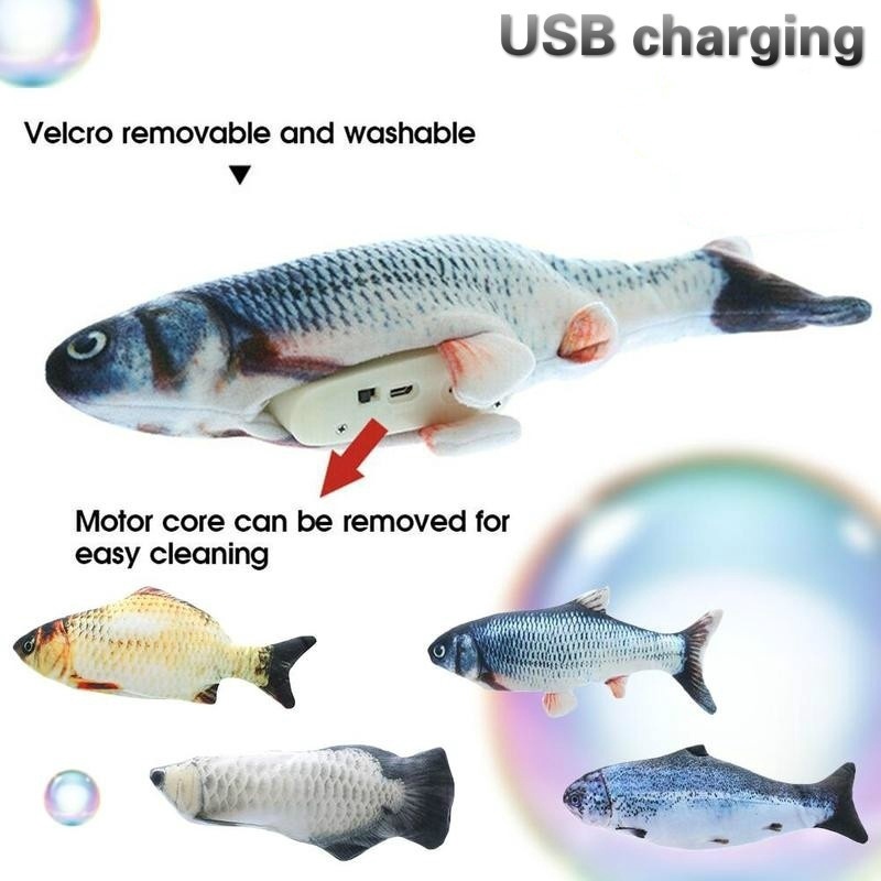 Cat ไฟฟ้าชาร์จ Wagging Fish สมจริง Plush ของเล่นจำลอง Catnip ของขวัญ ...
