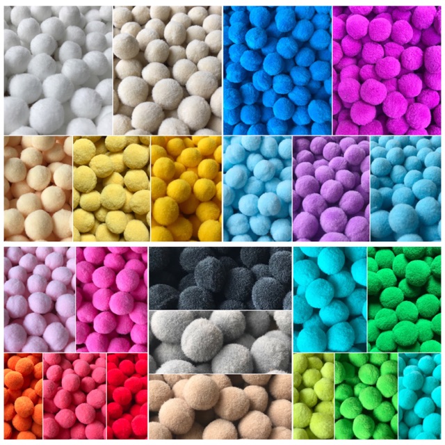 ปอมปอม ขนาด 2-2.2 cm. มาตรฐาน ขนฟู (100ชิ้น)เลือกคละสีได้ 5 สี/แพ๊ค ราคา ถูกที่สุด ดีลบีเคเค
