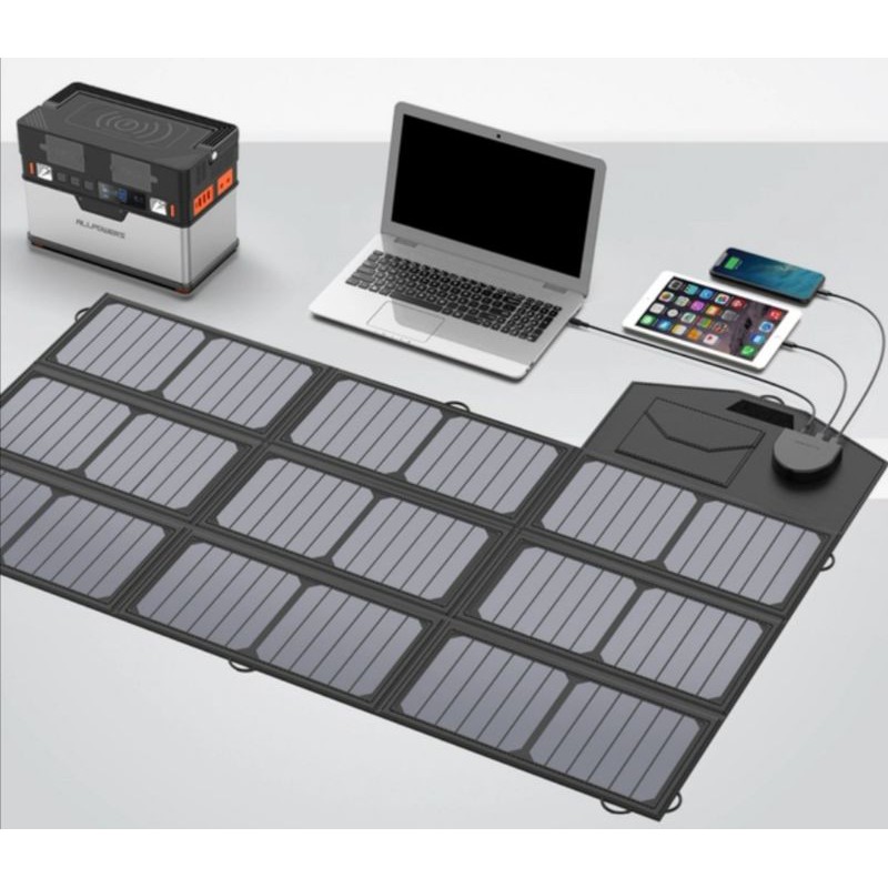 แผงโซลา​ร์เซลล์​ solar cellชารจ์มือถือ โน๊ตบุ๊ค ​รถ 18v 100W ยี้ห้อallpowers
