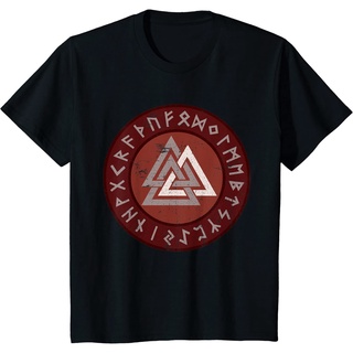 เสื้อยืดโอเวอร์ไซส์เสื้อยืด พิมพ์ลายสัญลักษณ์ Viking Valknut Norse | ปลอกคอ ผ้าฝ้ายแท้ คุณภาพสูง ของขวัญ สําหรับผู้ชายS-