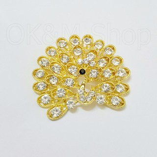OK&amp;M Shop เข็มกลัดที่ระลึกนกยูงมีเพรช (สีทอง)