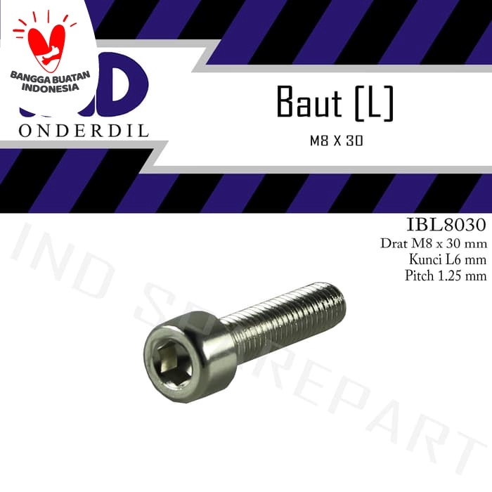 IND L-L6 M8x30-8x30-M 8 X 30 Key-K 6 P-Pitch 1.25