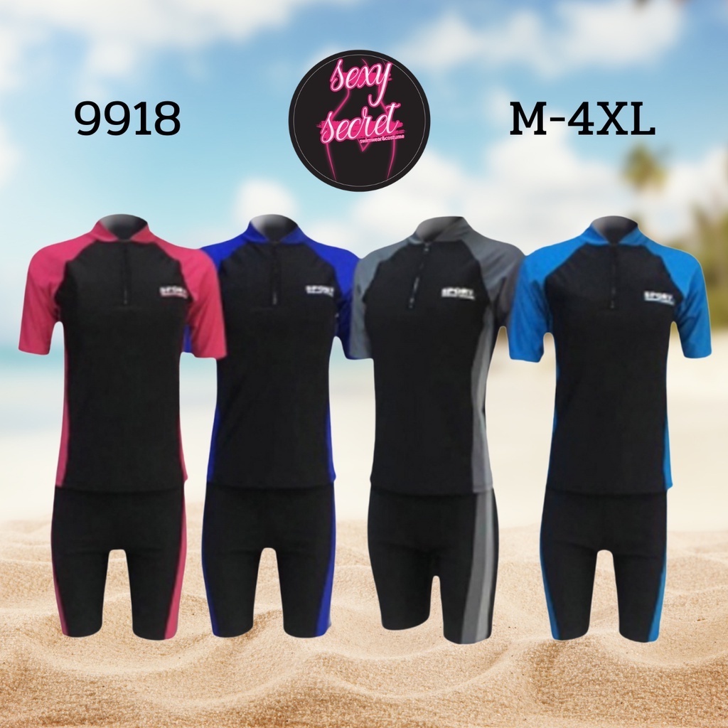 TBL ชุดว่ายน้ำแขนสั้นขาสั้น มีซิปที่คอ มีฟองน้ำที่หน้าอก ใส่ได้ทั้งผู้ชายและผู้หญิง ผ้าไม่บาง รุ่น99