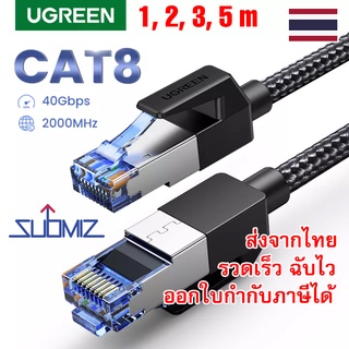 ราคาUGREEN Ethernet Cable CAT8 1/2/3/5 เมตร Meters 40Gbps 2000MHz CAT 8 Networking Nylon Braided Lan Cord RJ45 RJ-45 สายแลน