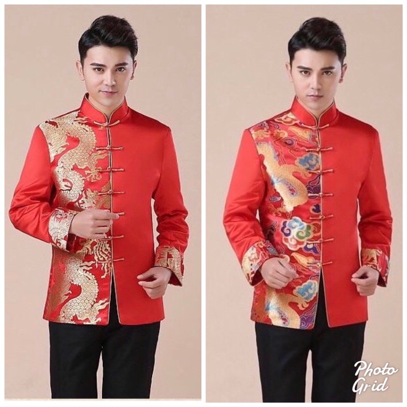 พร้อมส่ง จาก กทม เสื้อจีน เสื้อตรุษจีน สำหรับผู้ชาย ผ้าไหมจีน งานสวย เสื้อเจ้าสัว ฮ่องเต้