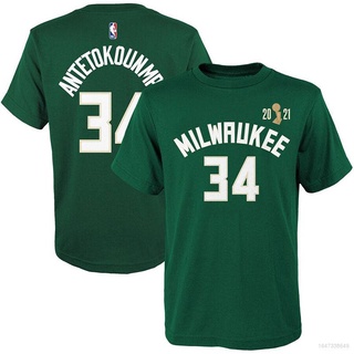 เสื้อยืดคอกลม แขนสั้น พิมพ์ลาย NBA Milwaukee Bucks Antetokounmpo Middleton Fan สําหรับฝึกซ้อม 2021