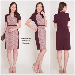 ลด 130.- ขั้นต่ำ 1,000.- พิมพ์"WYEYAY"Dress #9011#คอวีตรงกลางแต่งผ้าลาย