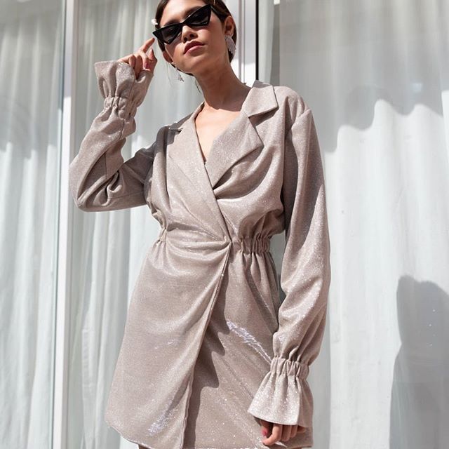 MANTIKA - (Jamillie Dress) ชุดเดรสสูทแขนยาวกริตเตอร์สั้น