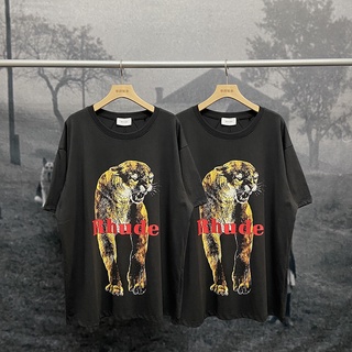 เสื้อยืดแขนสั้น ผ้าฝ้าย พิมพ์ลาย RHUDE Panther Cougar แฟชั่นสตรีท สไตล์ฮิปฮอป สําหรับผู้ชาย และผู้หญิง