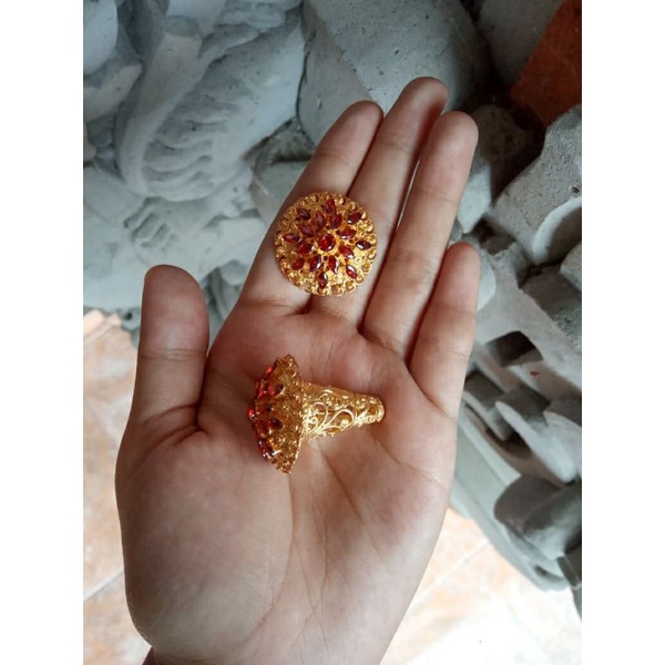 MERAH Subeng alpaca + cerrot gold plated layon motif พลอยเพทายสีแดง sari