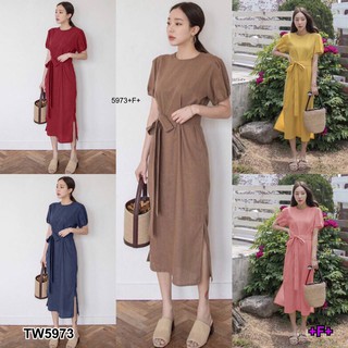 MF5973 Maxi Dress แม้กซี่เดรส สีพื้นเรียบแขนตุ๊กตา เนื้อผ้าซาร่า