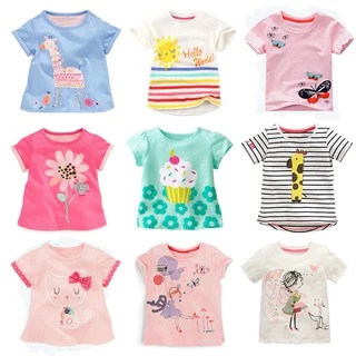 ฤดูร้อนบางเสื้อยืดสำหรับเด็กหญิงผ้าฝ้ายเสื้อยืดแขนสั้นรูปแบบการ์ตูน