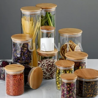 YUANTA โหลแก้วฝาไม้ ฝากันความชื้นเป็นไม้ไผ่ โหลพาสต้า ถังเก็บน้ำในครัว Borosilicate glass