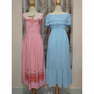 Maxi dress สีฟ้าผ้าชีฟอง มีซับในอย่างดี ใหม่มาก