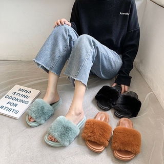รองเท้า รองเท้าแตะ  พื้นยาง ขนฟู ใส่สบาย ไม่ลื่น น่ารัก มุ้งมิ้ง แฟชั่น 2020