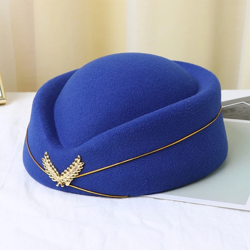 Wayle Stewardess Air Hostess Beret หมวกผู้หญิงหมวกเครื่องแต่งกายคอสเพลย์อย่างเป็นทางการชุดหมวกอุปกรณ์เสริม thumbnail 4