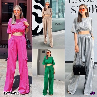 🧬💕ชุดเที่ยว ไปคาเฟ่ New Arrival !!!! Cropped Waist Cargo Pants Set เซทเสื้อครอปแขนสั้น ดีเทลรูดเชือกใต้อกเกร๋ๆ