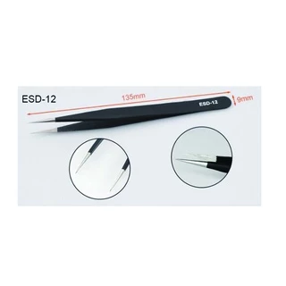 แหนบ สแตนเลสสตีล (ป้องกันไฟฟ้าสถิต) Tweezer ESD-12 ปลายหัวแหลม ตรง / ESD-15 ปลายหัวแหลม โค้ง รายละเอียด