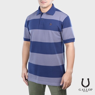 GALLOP : PIQUE STRIPE POLO SHIRTS เสื้อโปโล ผ้าปิเก้ ลายริ้ว รุ่น GP9040 สีม่วง