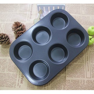 ถาดอบคัพเค้ก 6 หลุม ขนาด 26*18*3cm  (Non-Stick)