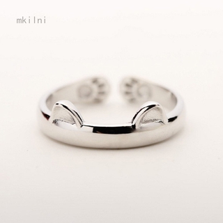 Mkilni แหวน S 925 Sterling Silver Cat Ear ปรับได้สำหรับผู้หญิง