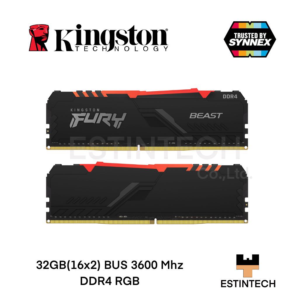 RAM (แรม) DDR4 BUS3600 32GB (16GBx2) Kingston Fury Beast ของใหม่ประกันLT