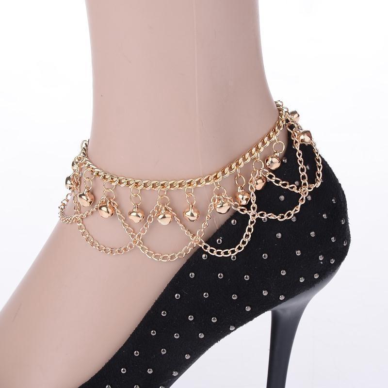 fashion Women Sexy Golden Bells Tassels Chain Adjustable Anklet Bracelet Beach Foot Jewelry