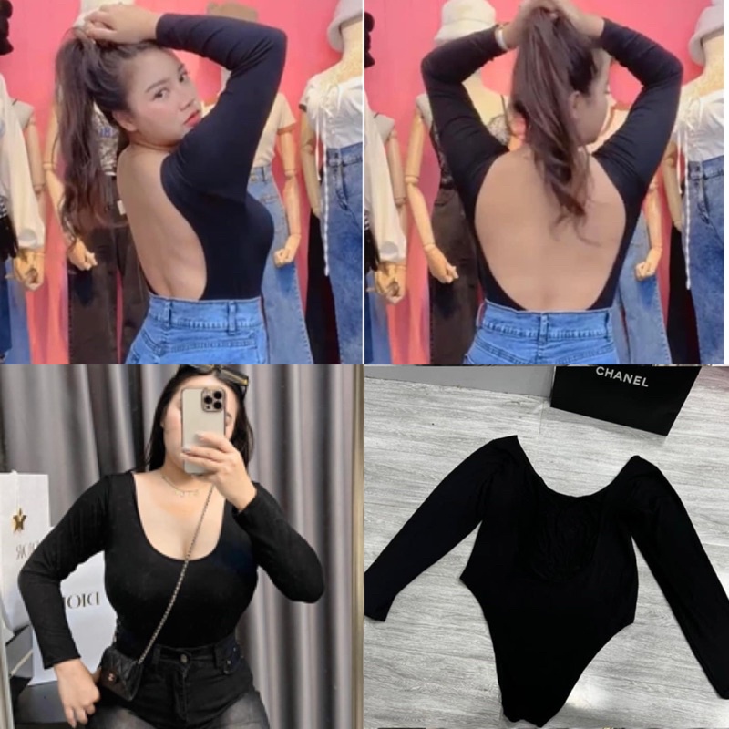 บอดี้สูท แขนยาว สาวอวบ อก32-46 #เสื้อผ้าสาวอวบ #เสื้อโชว์หลัง สายฝอ