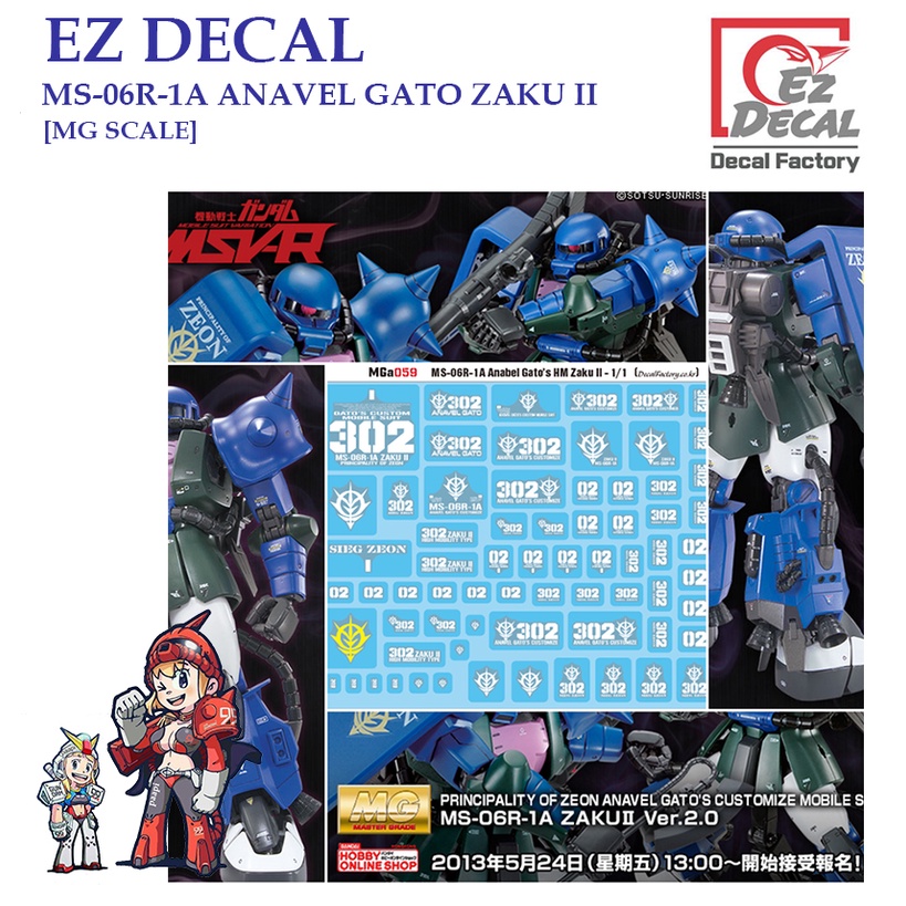 ดีคอลน้ำ [EZ DECAL] R18 MS-06R-1A ANAVEL GATO ZAKU II [MG SCALE] PRE-CUT WATER DECAL