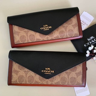 พร้อมส่งCoachแท้💯 กระเป๋าสตางค์Coachใบยาวงานช้อป ลิมิเตด สวยมาก Coach Soft Wallet In Colorblock Signature Canvas