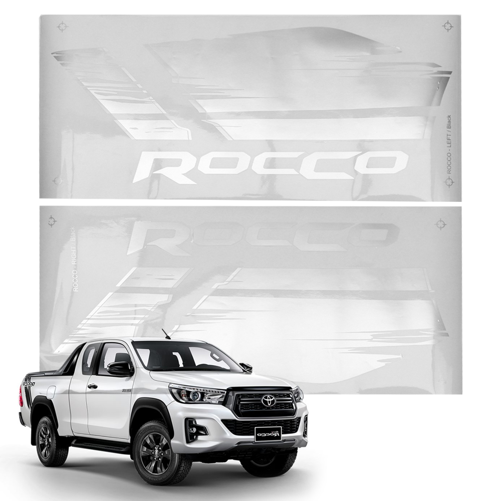 สติ๊กเกอร์ ชุด2ชิ้น ซ้าย+ขวา Sticker "ROCCO" สีบอร์น Toyota  Hilux Revo Rocco 4x2 4x4 ปี 2019 - 2020