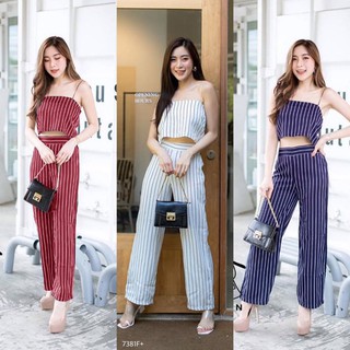 PP7381 Set 2 ชิ้น สายเดี่ยวลายริ้ว+กางเกง