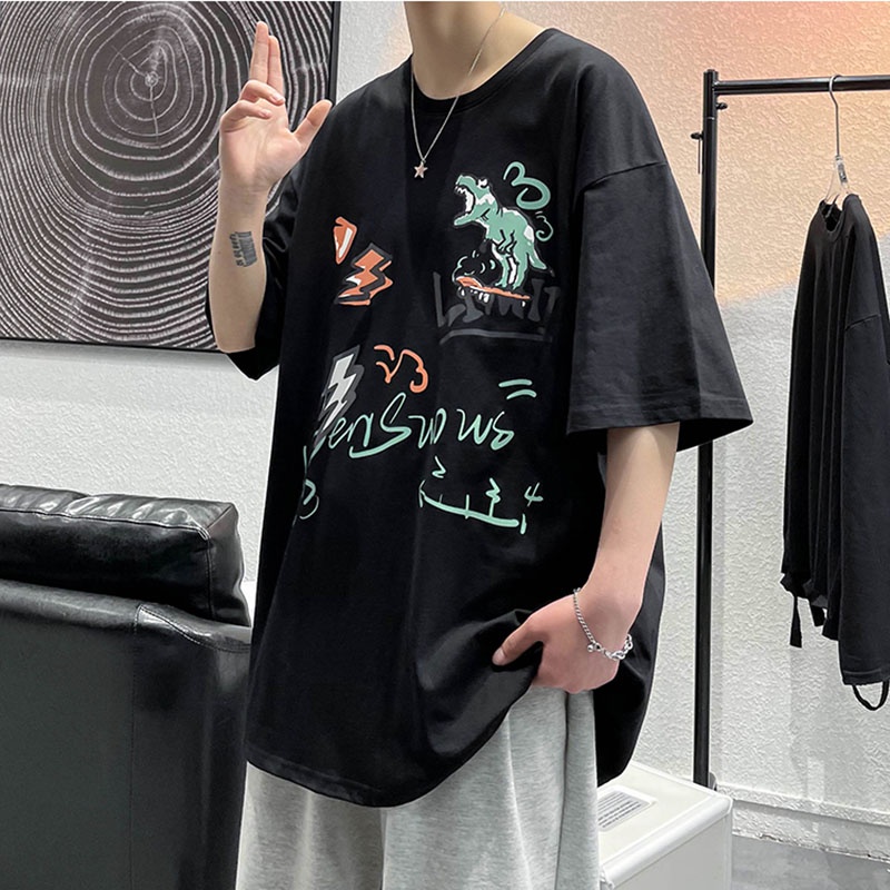 เสื้อยืดแขนสั้นคอกลมพิมพ์ลายสไตล์ญี่ปุ่นสําหรับผู้ชายขนาดใหญ่ S-8Xl