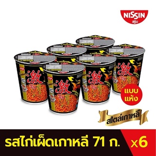 Nissin นิสชินบะหมี่กึ่งสำเร็จรูป คัพพรีเมี่ยม รสไก่เผ็ดเกาหลี (แบบแห้ง) Pack 6 ถ้วย