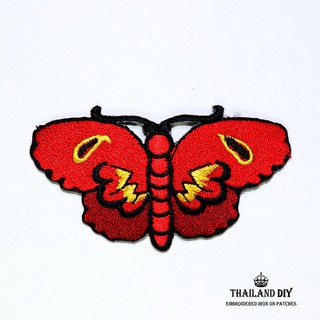 ตัวรีดผีเสื้อ ผีเสื้อกลางคืน 7.5x4.5 cm สีแดง Butterfly Moth Patch งานปัก DIY ตัวรีดติดเสื้อ ตัวรีด ผีเสื้อ อาร์ม น่ารัก