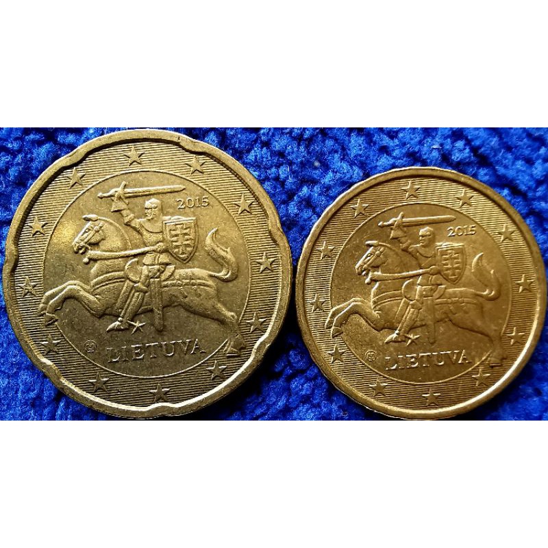 เหรียญ​ต่างประเทศ​ ลิทัวเนีย​ Lithuania, ชุด​ ยูโร​ Euro, 10,20 Cent, ใช้แล้ว, #1233