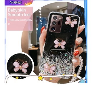 เคสโทรศัพท์ซิลิโคน ลายผีเสื้อ แต่งกลิตเตอร์ พร้อมสายคล้อง สําหรับ Huawei Y7A Y6P Y5P Y7P Y8P 2020 Y8S Y6 2019 Y7 2019 Y9 2019 Y9Prime 2019