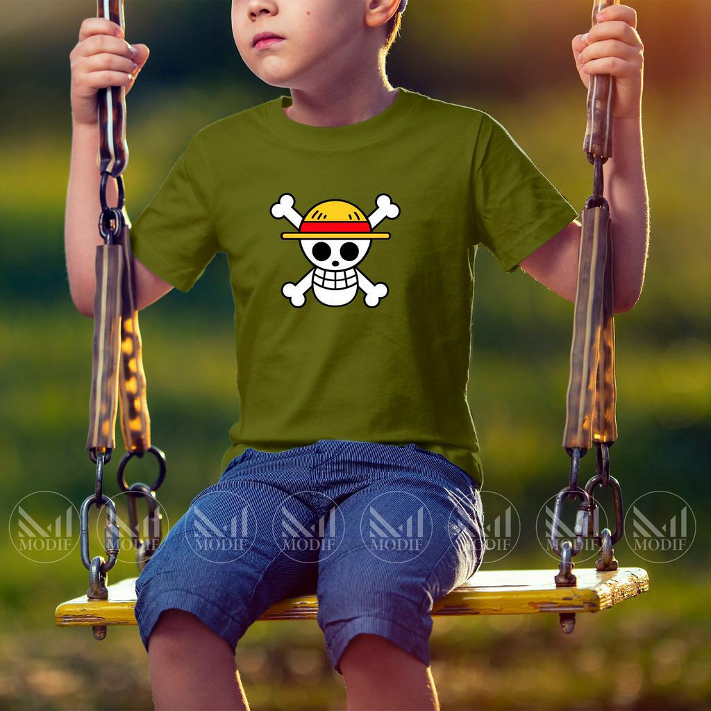 One piece luffy เด็ก TShirt 100% ผ้าฝ้ายพรีเมี่ยม Baju budak lelaki perempuan คอกลม TShirt Girls & B