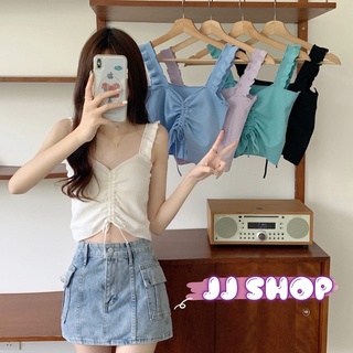 JJ shop 💜พร้อมส่ง  เสื้อกล้ามไหมพรม สีสวยดีเทลรูดสายได้แขนหยักทรงสวยเซ็กซี่เวอร์ "5605" -C